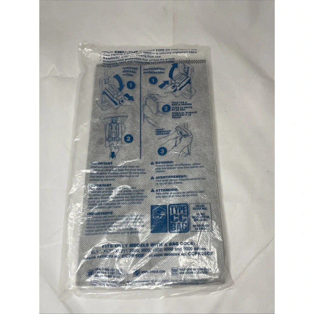 One Oreck XL3, XL5, XL7, XL21, 2000, 3000, 4000, 8000 & 9000 Series Vacuum Bag